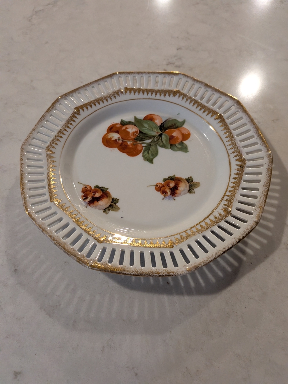 Bavaria Germany Porcelain Fruit Motif Decorative Plate with Gold Trim Vintage